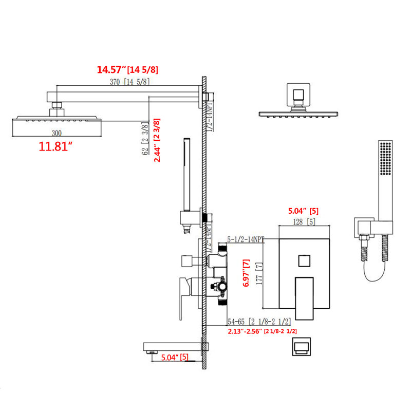 Brushed Nickel Wall Mounted Rainfall Shower System with Handheld