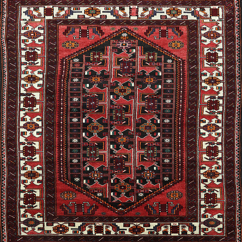 Tapis de style oriental rouge, Carré 8 pi