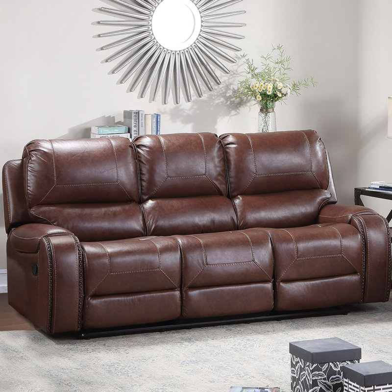 Wakita 86'' Faux Leather Reclining Sofa, Brown