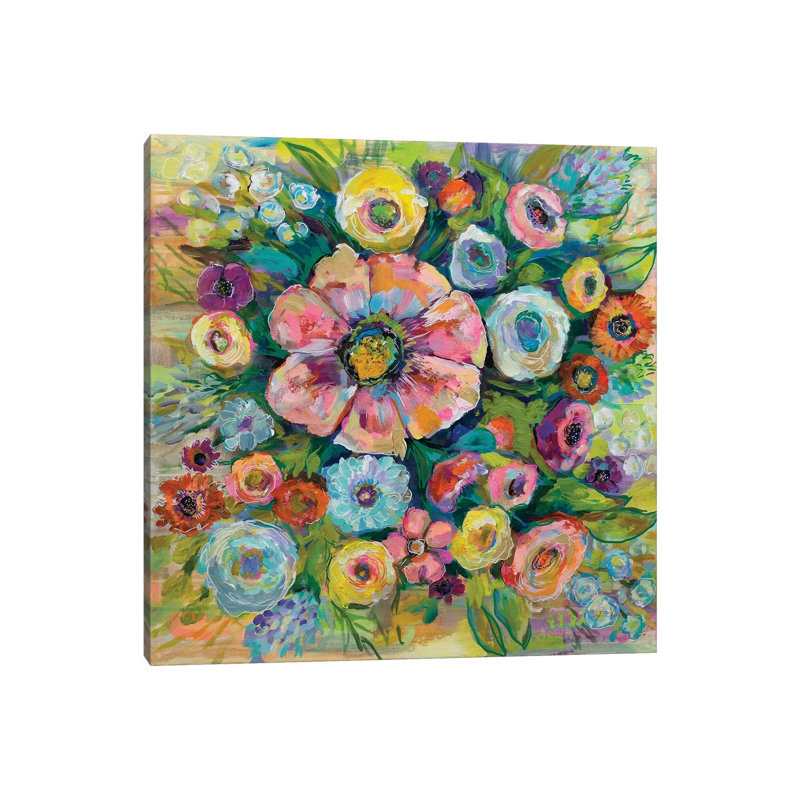 Floral Fireworks by Jeanette Vertentes - Painting on Canvas, Wrapped Canvas, 45.72cm H x 45.72cm W x 3.81cm D