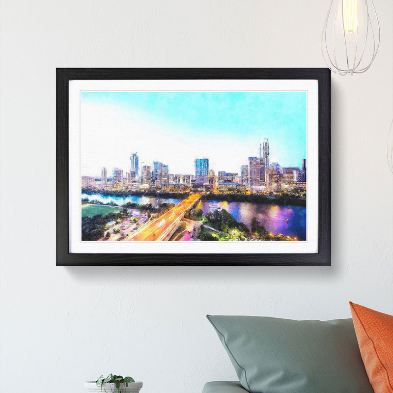 Austin Texas Skyline - Single Picture Frame Painting on MDF, 24cm H x 33cm W x 2cm D, Black
