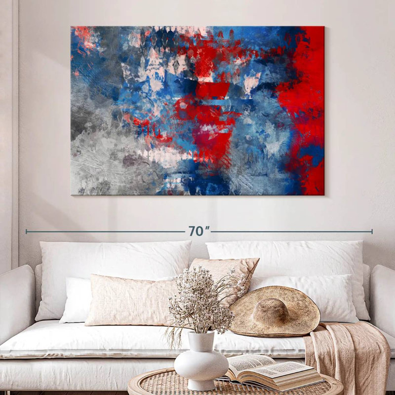 Avery, rouge, bleu, gris et abstrait, H 34 po x l 51 po