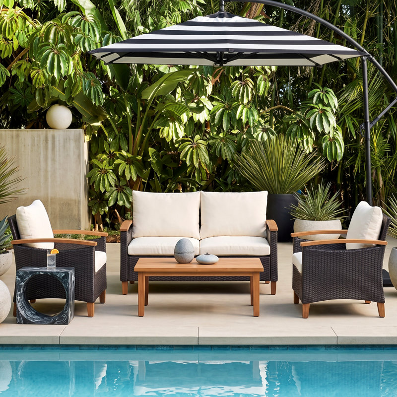 Acacia 4 - Person Patio Conversation Set with Cushions, Multi-Brown/Teak, Beige