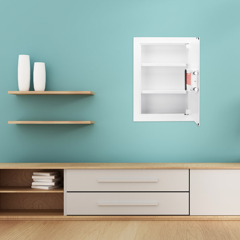 Coffre-fort mural blanc avec système biométrique - Module de 120 empreintes digitales, 2 étagères amovibles et construction en acier massif pour une sécurité maximale. Construction robuste, tablettes réglables.