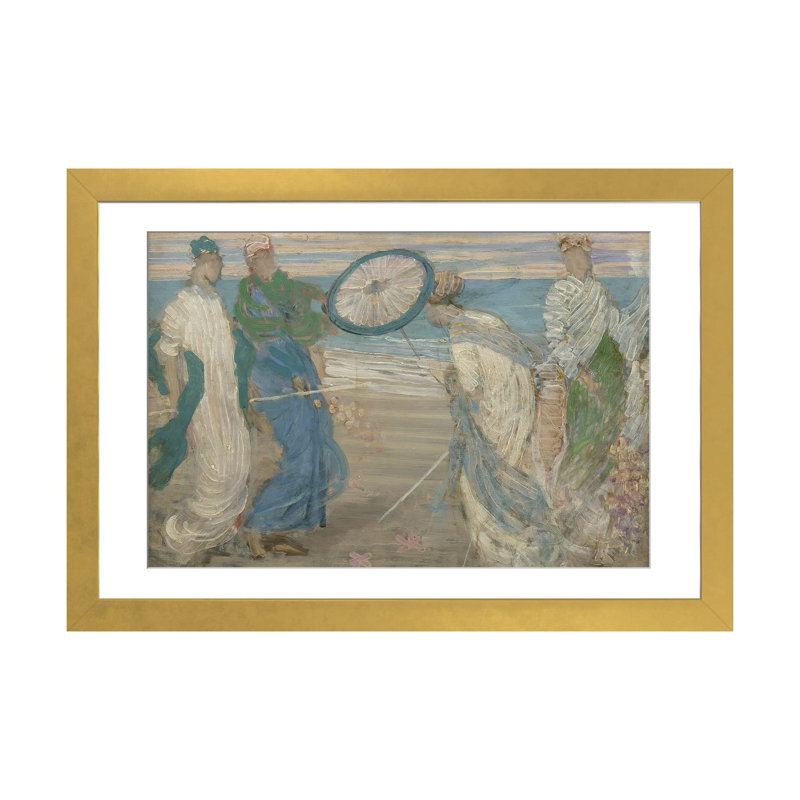 Symphonie en bleu et rose - reproduction d'art murale - papier d'art encadré, 16 po x 24 po, Papier encadré, Doré