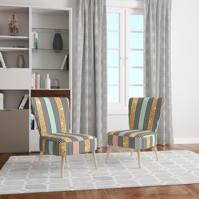 Chaise d'appoint rembourrée à motifs dorée et grise