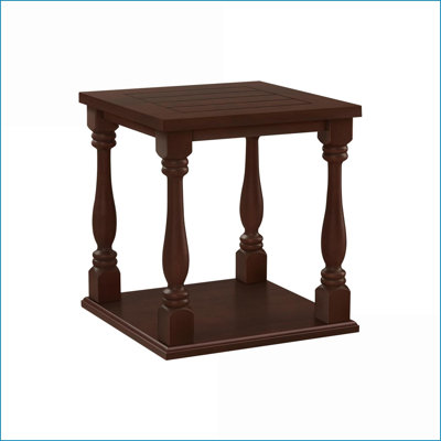 Table basse carrée en placage de café espresso à 2 niveaux et table d'appoint traditionnelle