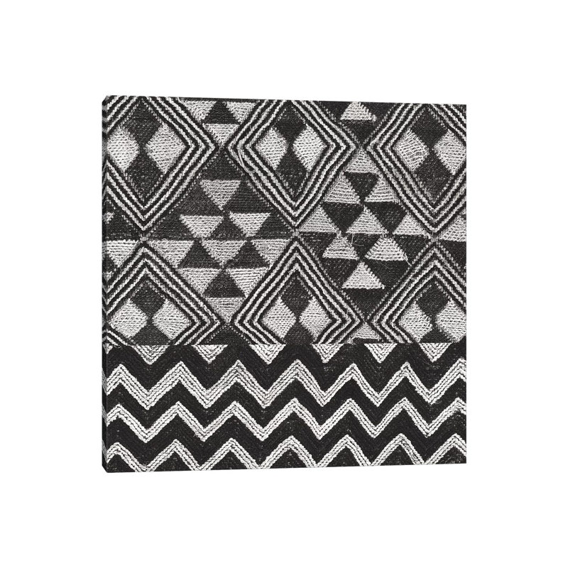 Kuba Cloth Mat II, BandW 1 Piece Wrapped Canvas Wall Art, 45.72 cm H x 45.72 cm W