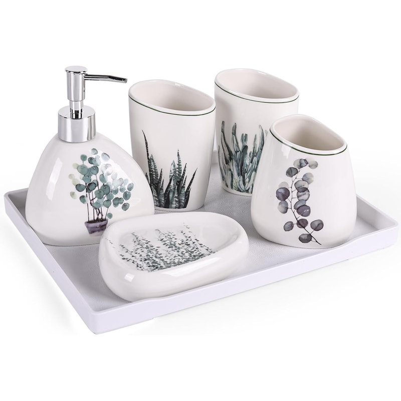 White bathroom accessory set