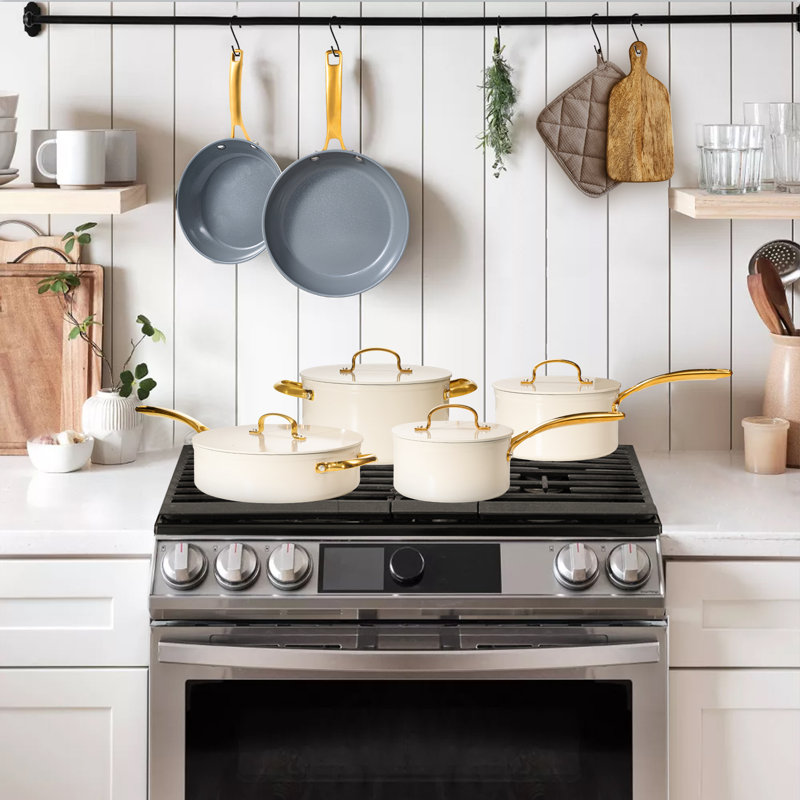 Chef Power Utility Gold 10 - Piece Ceramic Non-Stick Cookware Set Cream