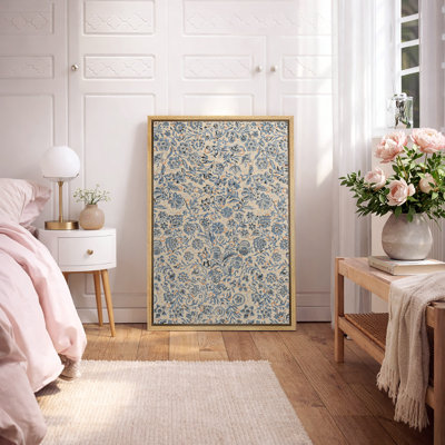 Abstract Botanical "Rustic Blue Wildflower Artwork, Abstract Floral Botanical Living Room Pictures, Giclee Canvas Digital Print Framed Wall Art