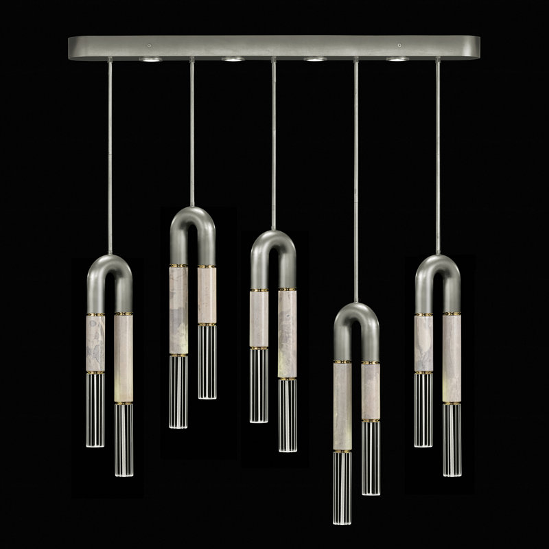 Luminaire suspendu linéaire 51,5 po Antonia, Feuille d'argent / laiton / fumée