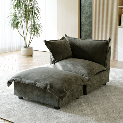 Upholstered Chenille Armchair With Footstool