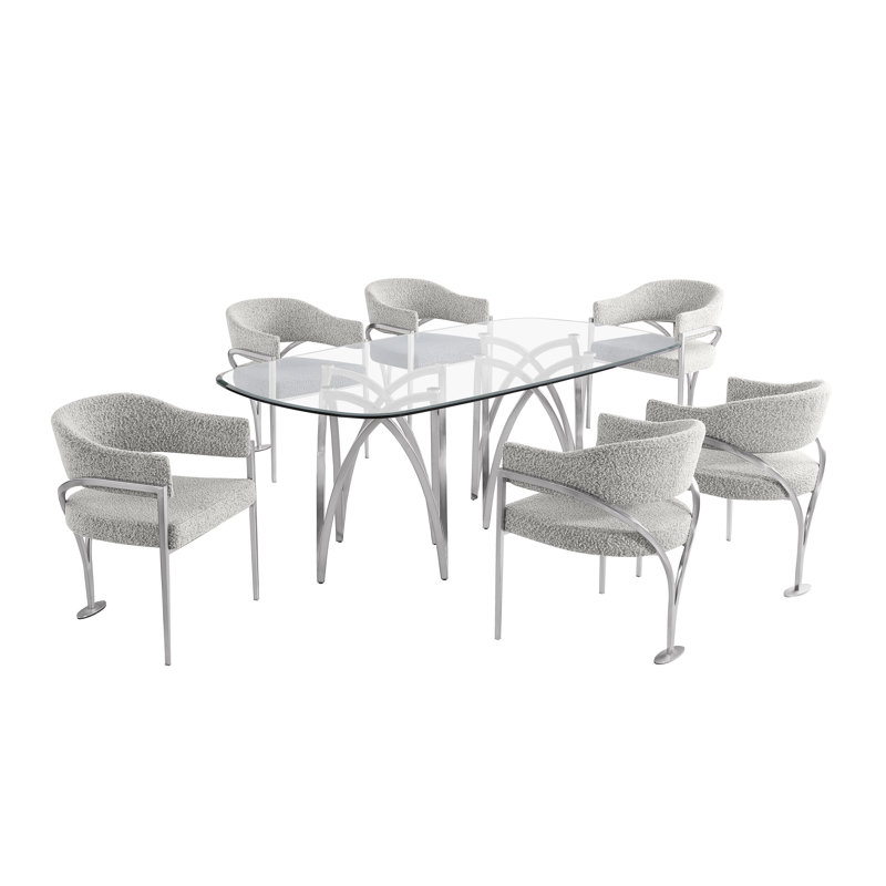 Grandeur Tempered Glass Dining Set, Rich Gray, Silver