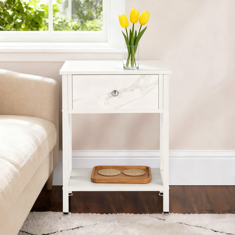 Table de chevet industrielle en X avec tiroir de rangement et tablette ouverte, table de bout polyvalente pour la chambre à coucher et le salon
