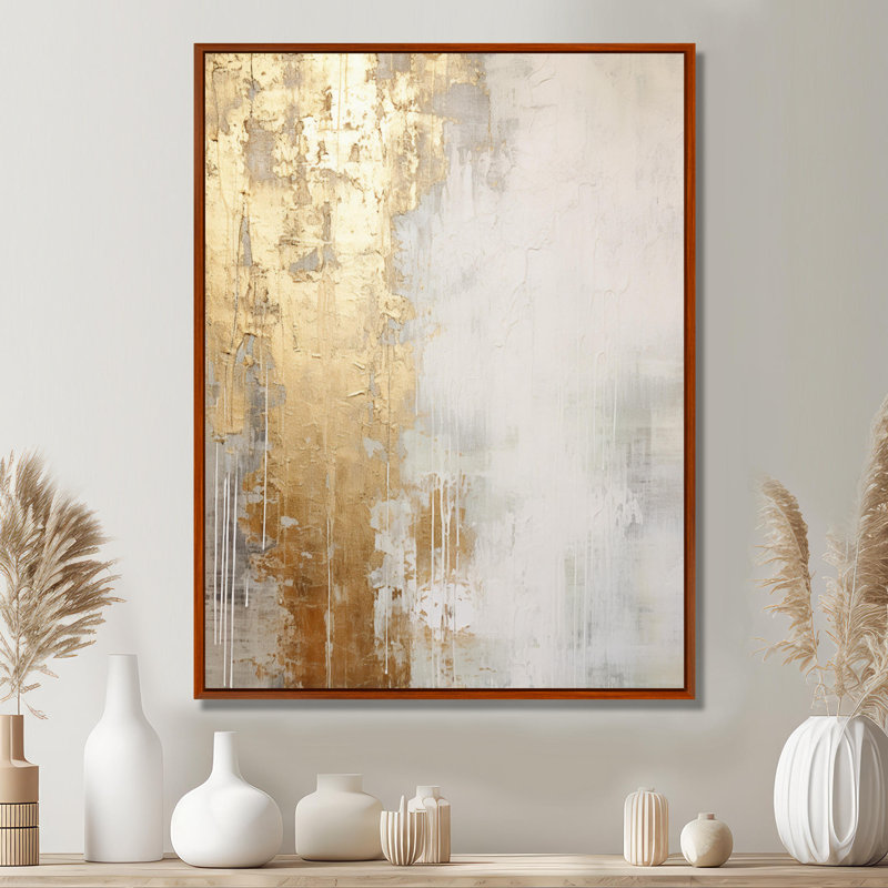 «Minimal Gold and Beige Abstract River III - Northern Lights», reproduction d'art murale, H 20 po x l 12 po, Brun