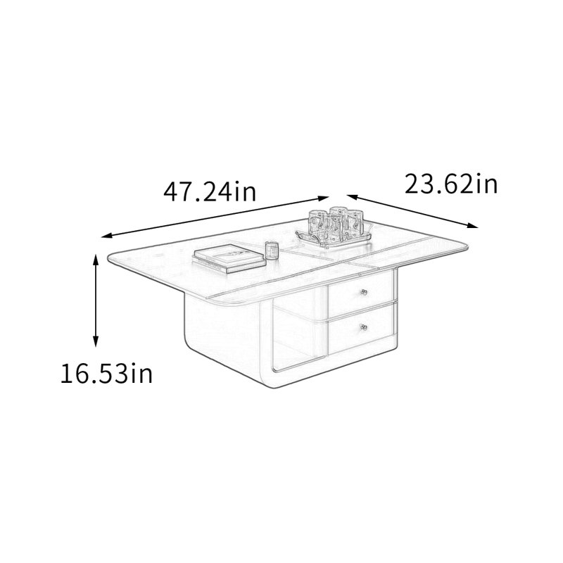 Table basse avec rangement Simplicity, Noir et or, H 16,53 po x L 47,24 po x l 23,62 po