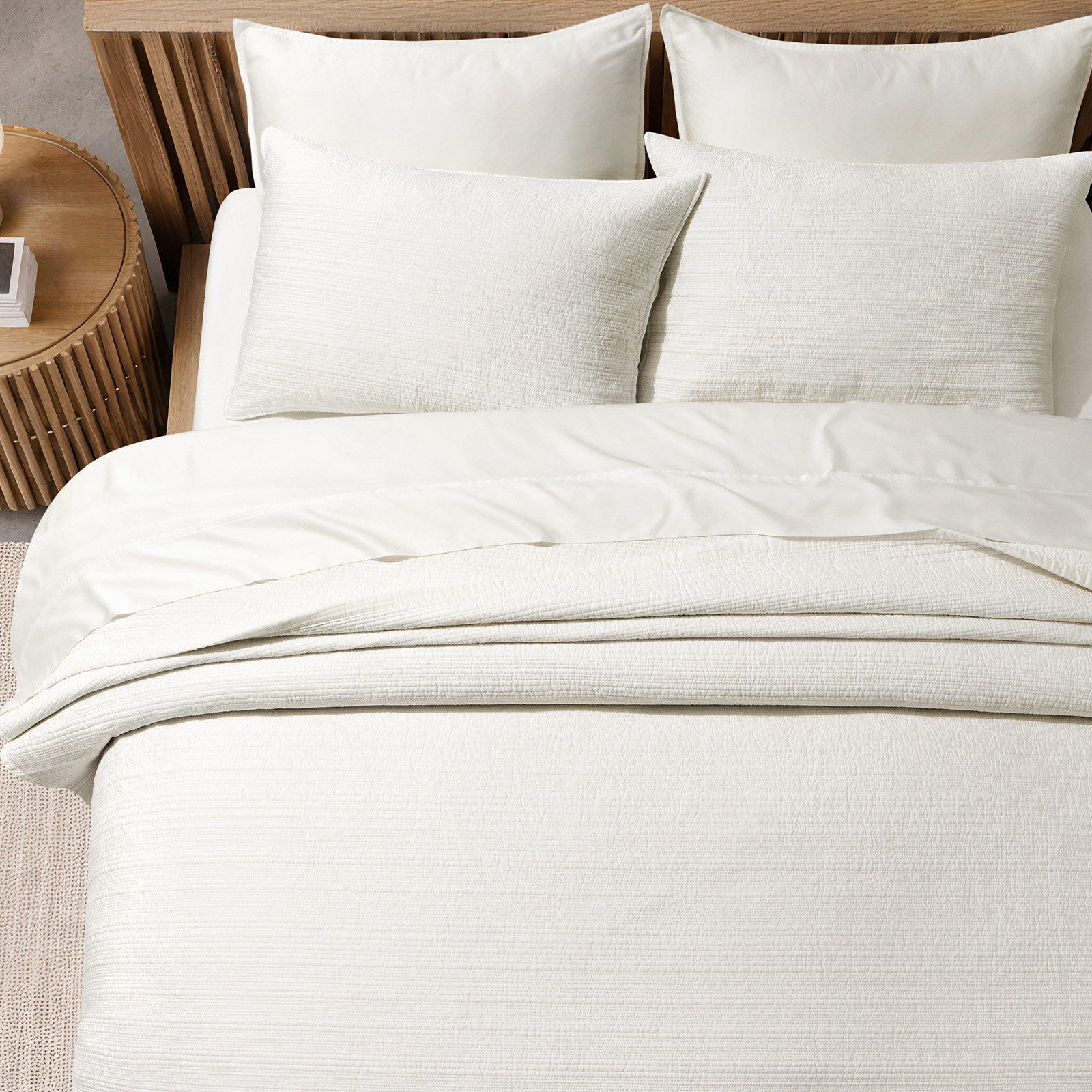 Channel Stitch Cotton Quilt Bedding Set, King Quilt + 2 King Shams, Bright White