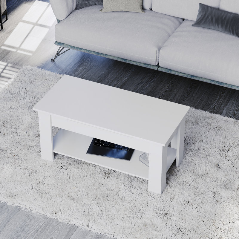 Anavictoria Lift Top Four Leg Coffee Table with Storage, White, White