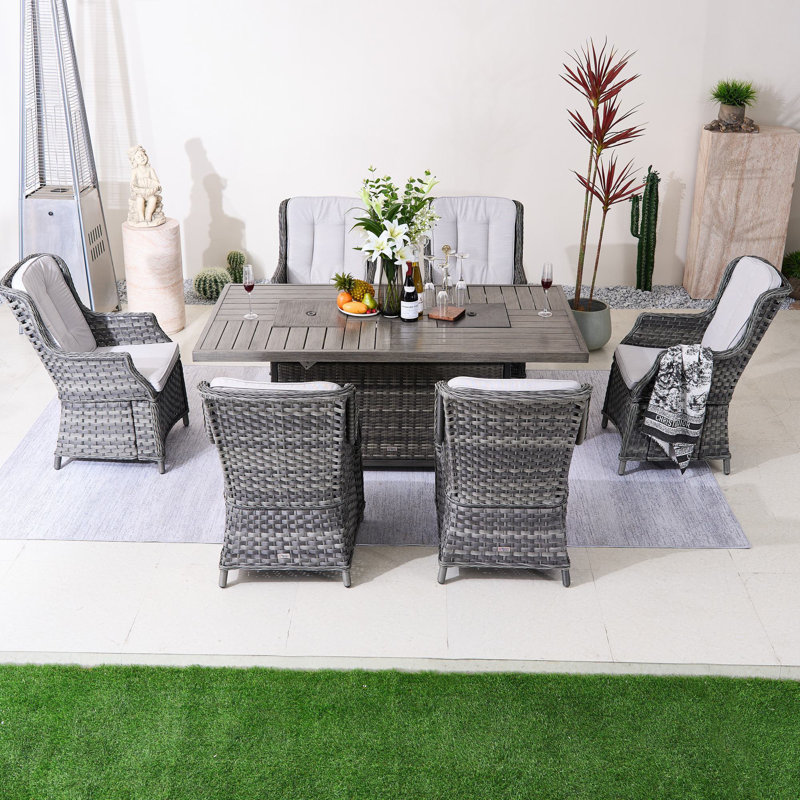 Ensemble repas 6 personnes avec foyer intégré et table à seau à glace Aeryna