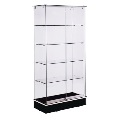 36" W X 18" D X 72" H - Full Vision Showcase, Glass Display Cabinet With Black Base And Glass Shelving