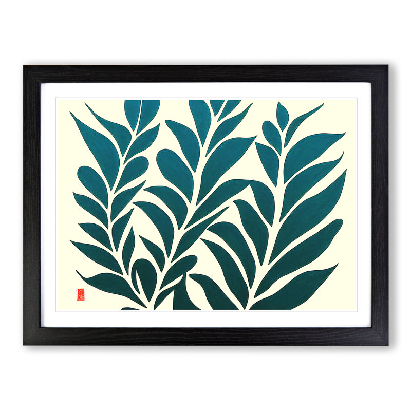 Fern Leaf Silhouette - Single Picture Frame Print, 46cm H x 64cm W x 2cm D, Black