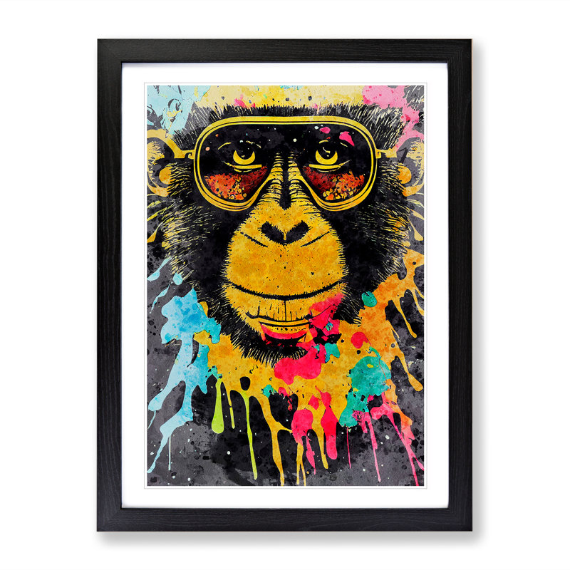Painted Monkey No.4 - Single Picture Frame Painting, Black , 64cm H x 46cm W x 2cm D