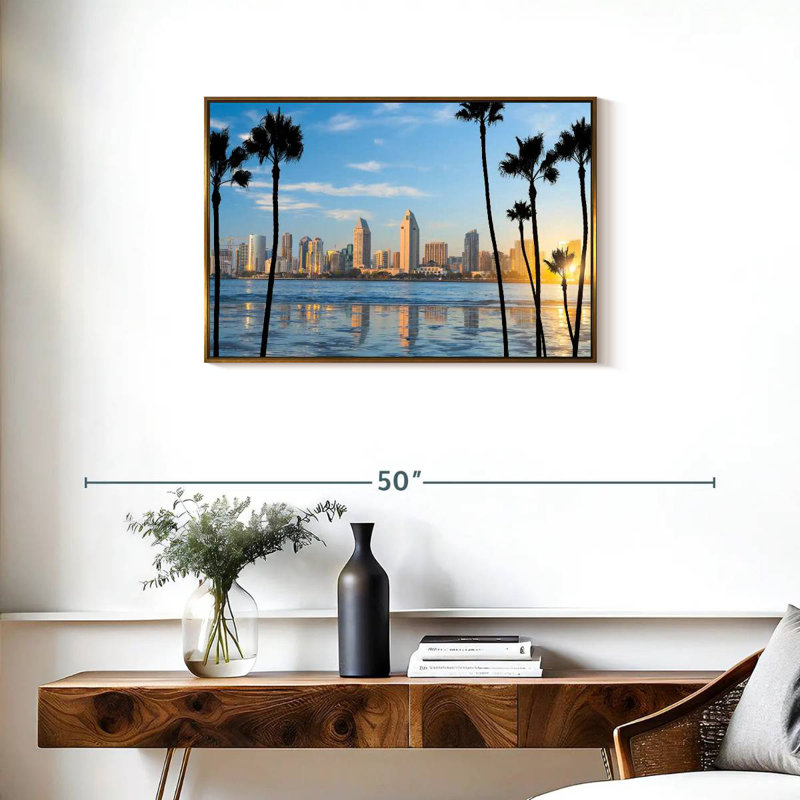 Horizon du centre-ville de San Diego, Cadre flottant doré, 31 po x 21 po