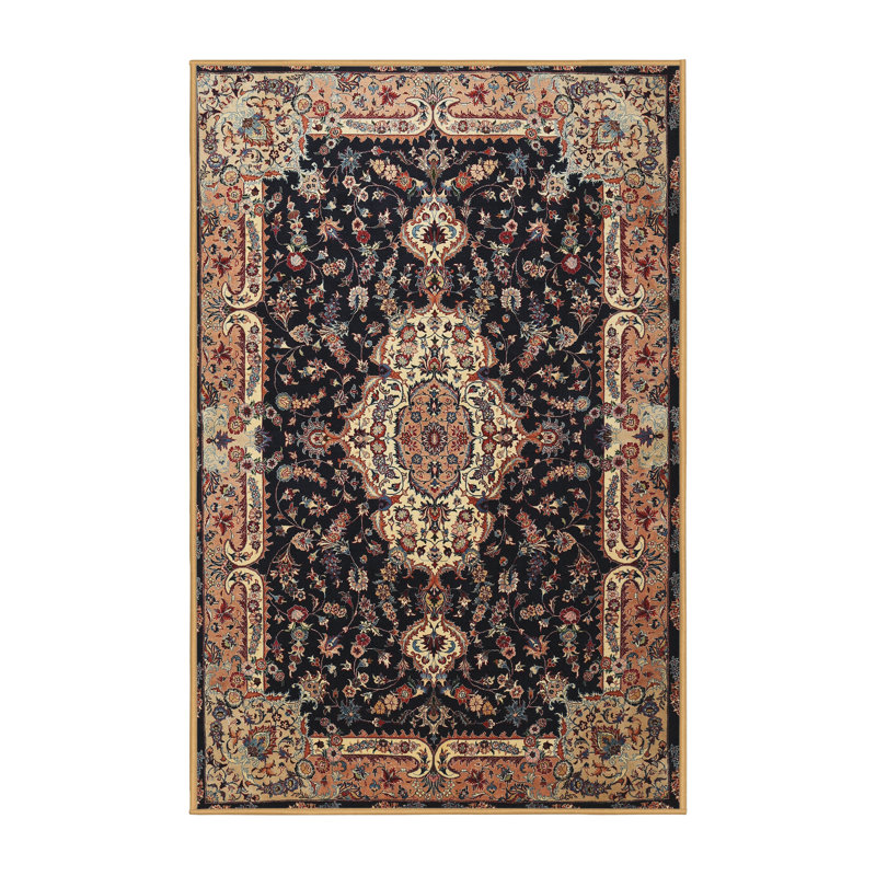 Tapis traditionnel noir / orange Octavian, Rectangle 8 pi x 12 pi