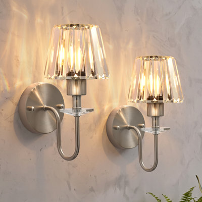 1 - Light 11.81" Modern Wall Sconce with Ribbed Crystal‑Glass Shade for Bedroom Living Room Hallway Foyer