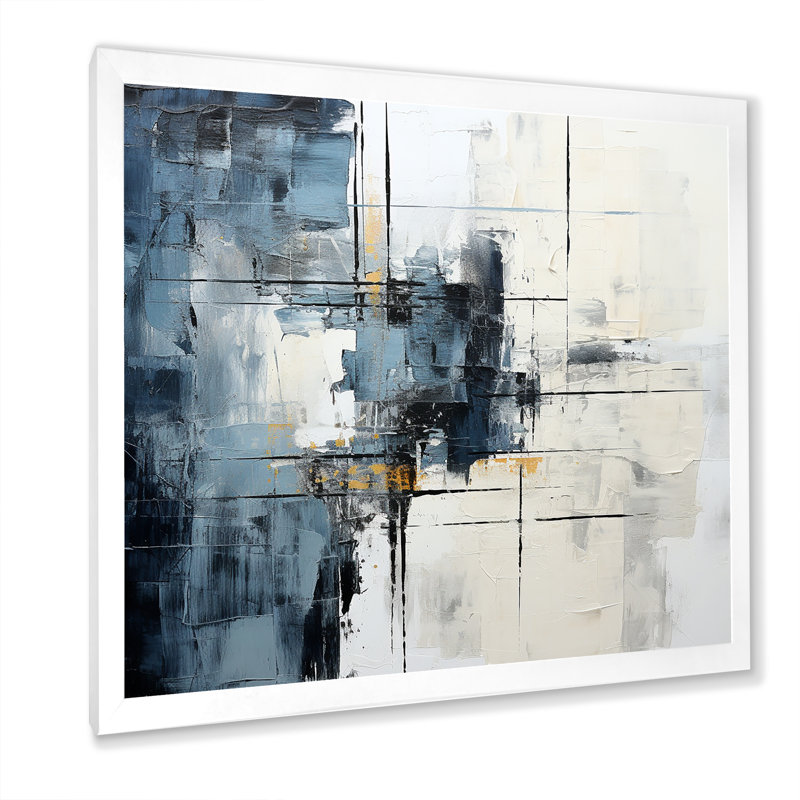 «Blue and White Abstract I», reproduction d'art sur toile abstraite, H 24 po x l 24 po x P 1 po, Cadre simple blanc