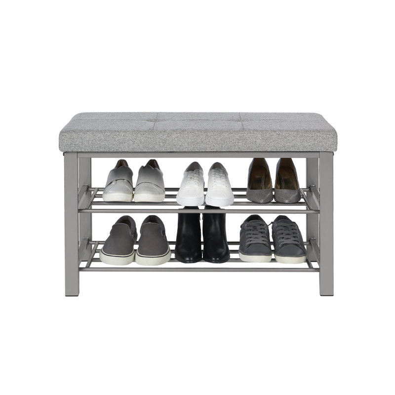 Dark Charcoal Upholstered Shoe Storage Bench with Metal Frame