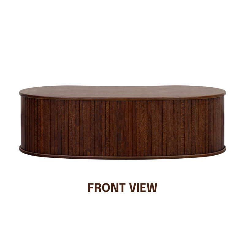 Stream Coffee Table Modern Oval Wooden Center Table with Vertical Groove Design, Stylish Living Room Decor, Contemporary Minimalist Style for Home and Office, Easy Assembly
