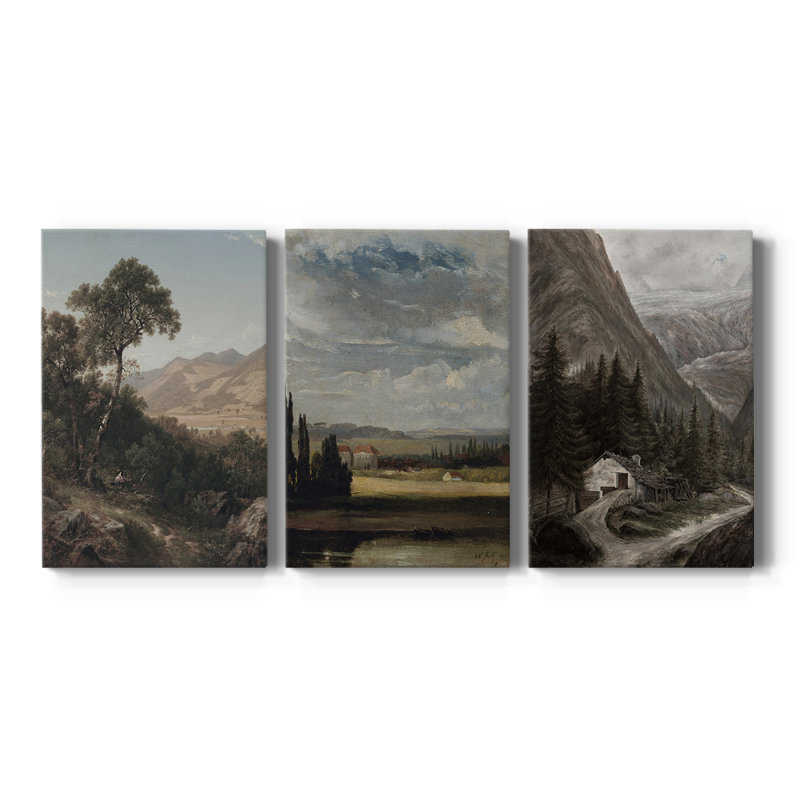 Paysage rétro Cxxxvi - Toile tendue sur mesure - 3 pièces, H 12 po x l 24 po