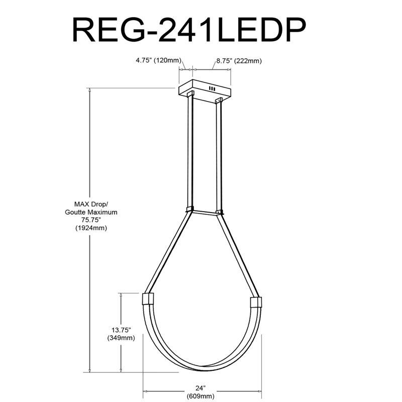Luminaire suspendu à 1 lumière Carlheinz, Laiton vieilli, H 13,75 po x l 24 po x P 2,5 po