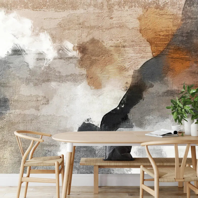 Neutral Earth Tone Abstract Wall Mural, 108" L x 96" W