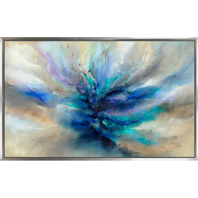 Océan scintillant II - Peinture, H 31,5 po x l 51,5 po x P 2 po, Cadre flottant argent