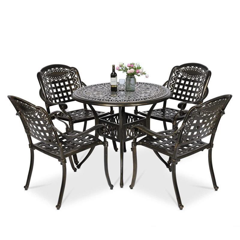 4 - Person Patio Dining Set with Round Table, Bronze