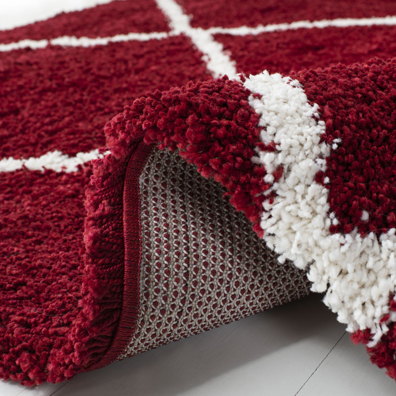 Humberto Hudson Shag Performance Geometric Rug, Square 7', Red/Ivory