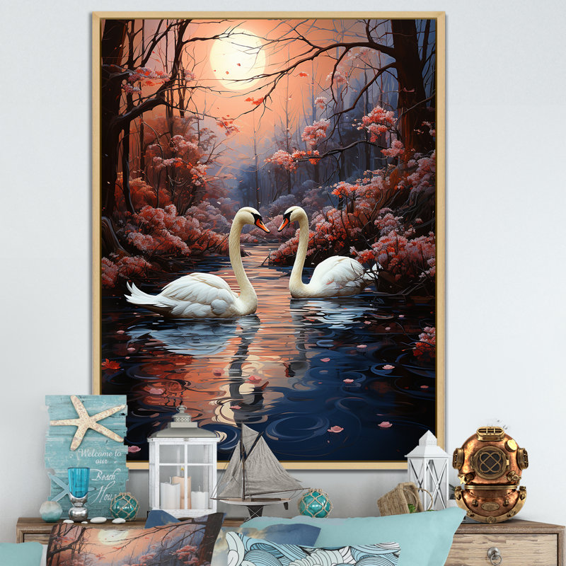Cygnes et amour de cygne - Swans, Cadre naturel flottant, H 40 po x l 30 po