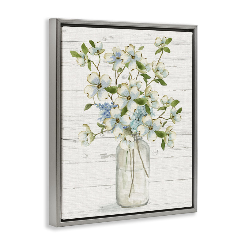 «Soft Soft Dogwood Bouquet Floater» par Nan, Cadre flottant gris lustré, H 21 po x l 17 po