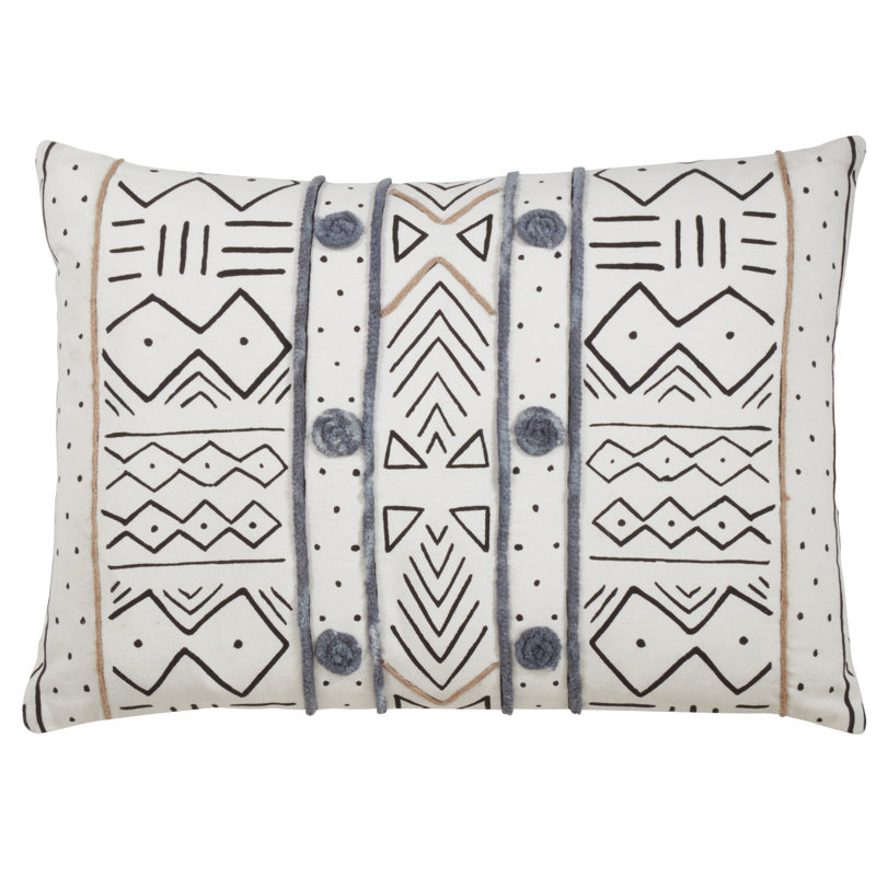 White Mud Cloth Cotton Throw Pillow Cover 14 x 20 in