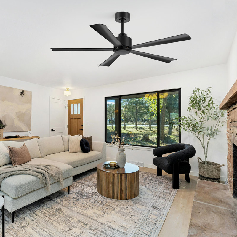 Ilze 52'' 5-Blade DC Motor Indoor/Covered Outdoor Lightless Ceiling Fan with Remote Control, Black