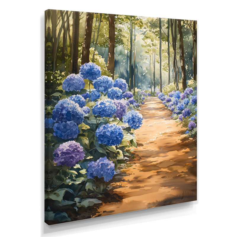 «Hydrangeas In The Garden Path I», reproduction d'art sur toile florale, H 32 po x l 16 po, Wrapped Canvas, Ne s’applique pas