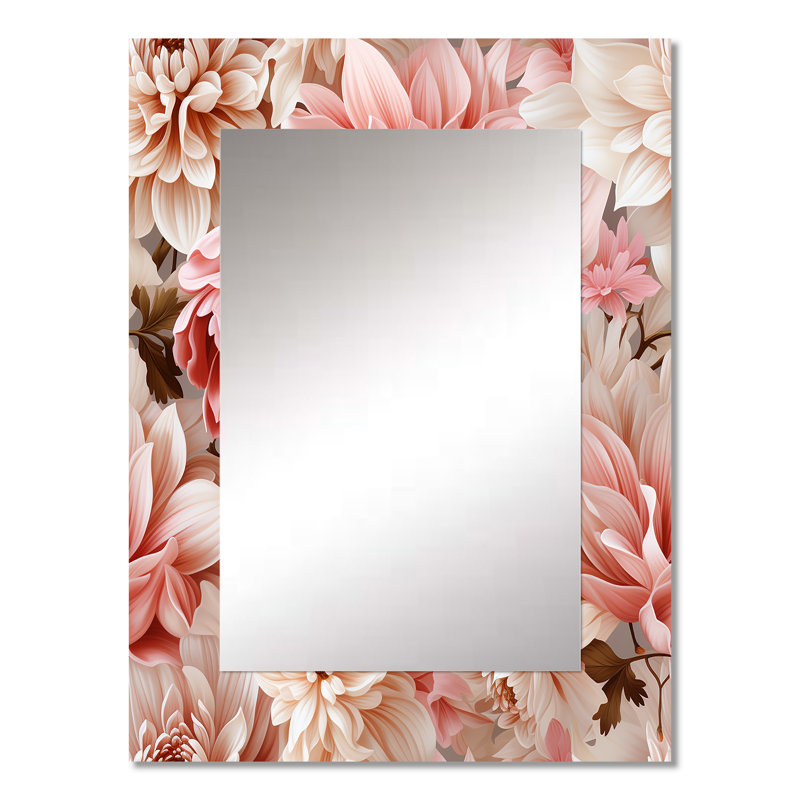 «Aleahya» rose et blanc œillets en fleurs - miroir mural décoratif floral, miroir de chalet, impression sur métal