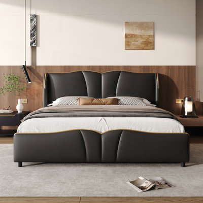 Leather Upholstered Bed Frame by House of Hampton