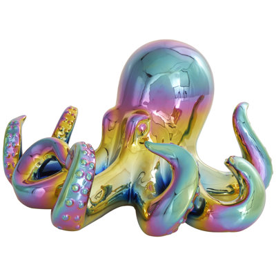 Brosch Ceramic Octopus Decorative Multi Colored Sculpture with Rainbow Shimmer Finish