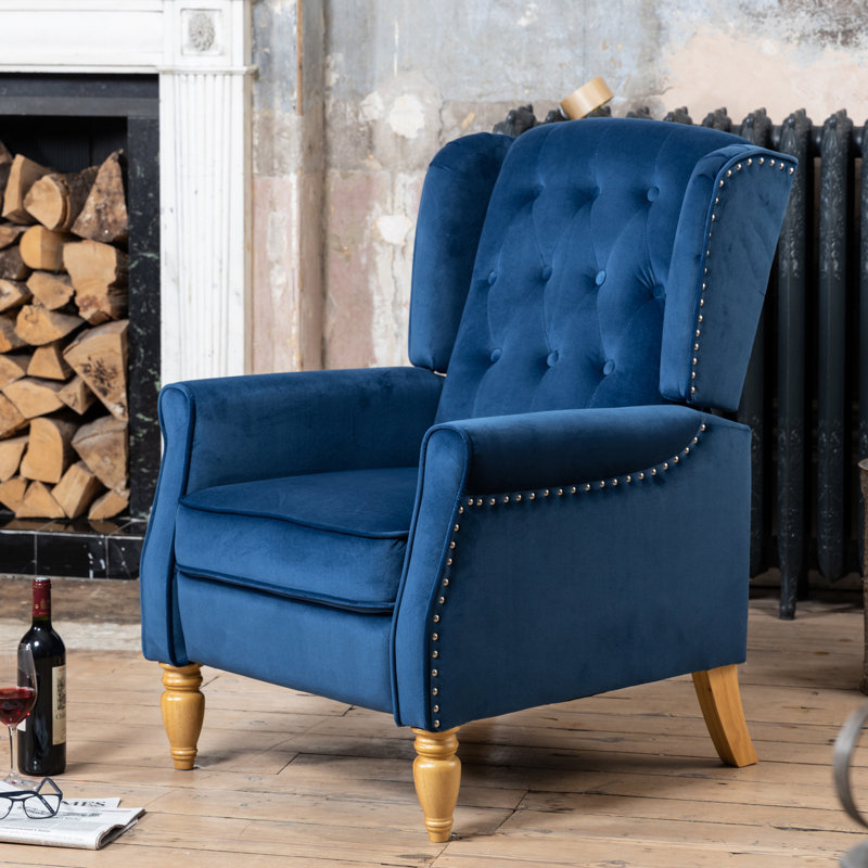 Ailith 70cm Wide Velvet Wing Chair Recliner, Dark Blue