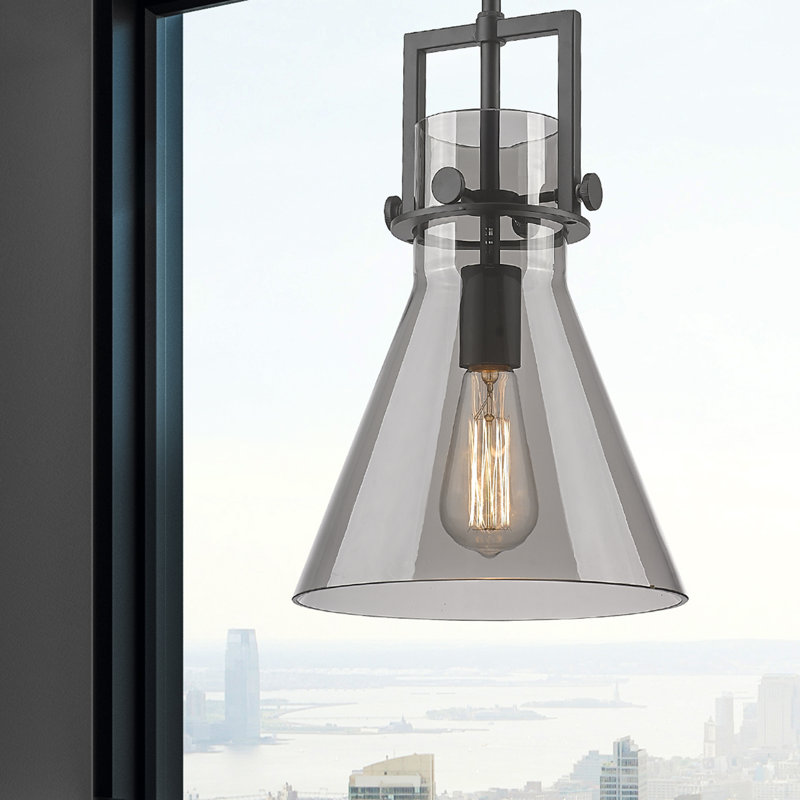 Luminaire suspendu avec tige 30 po Coterie, H 13,63 po x l 10 po x P 10 po, Plaqué couleur fumée, Noir mat