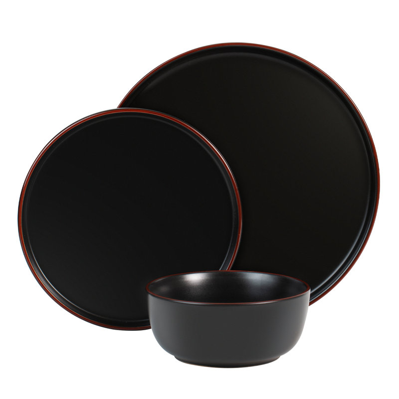 Famiware 12 Piece Dinnerware Set, Dish Set for 4, Black